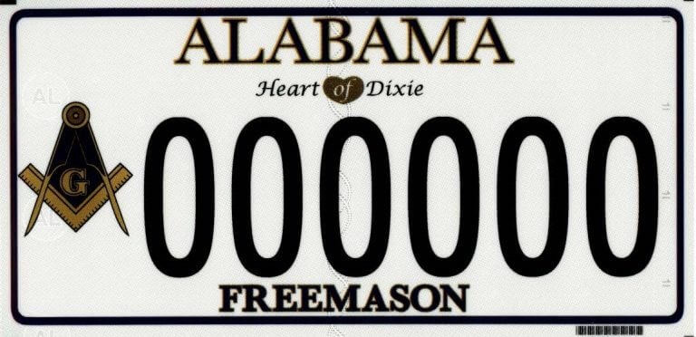 Masonic License Plate - Black Front Auto Tag For Free Masonry & Lodge Members