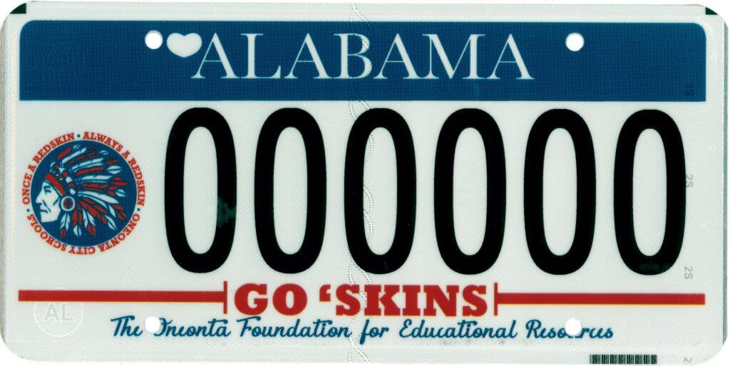 Oneonta Redskin Tag Alabama Department of Revenue